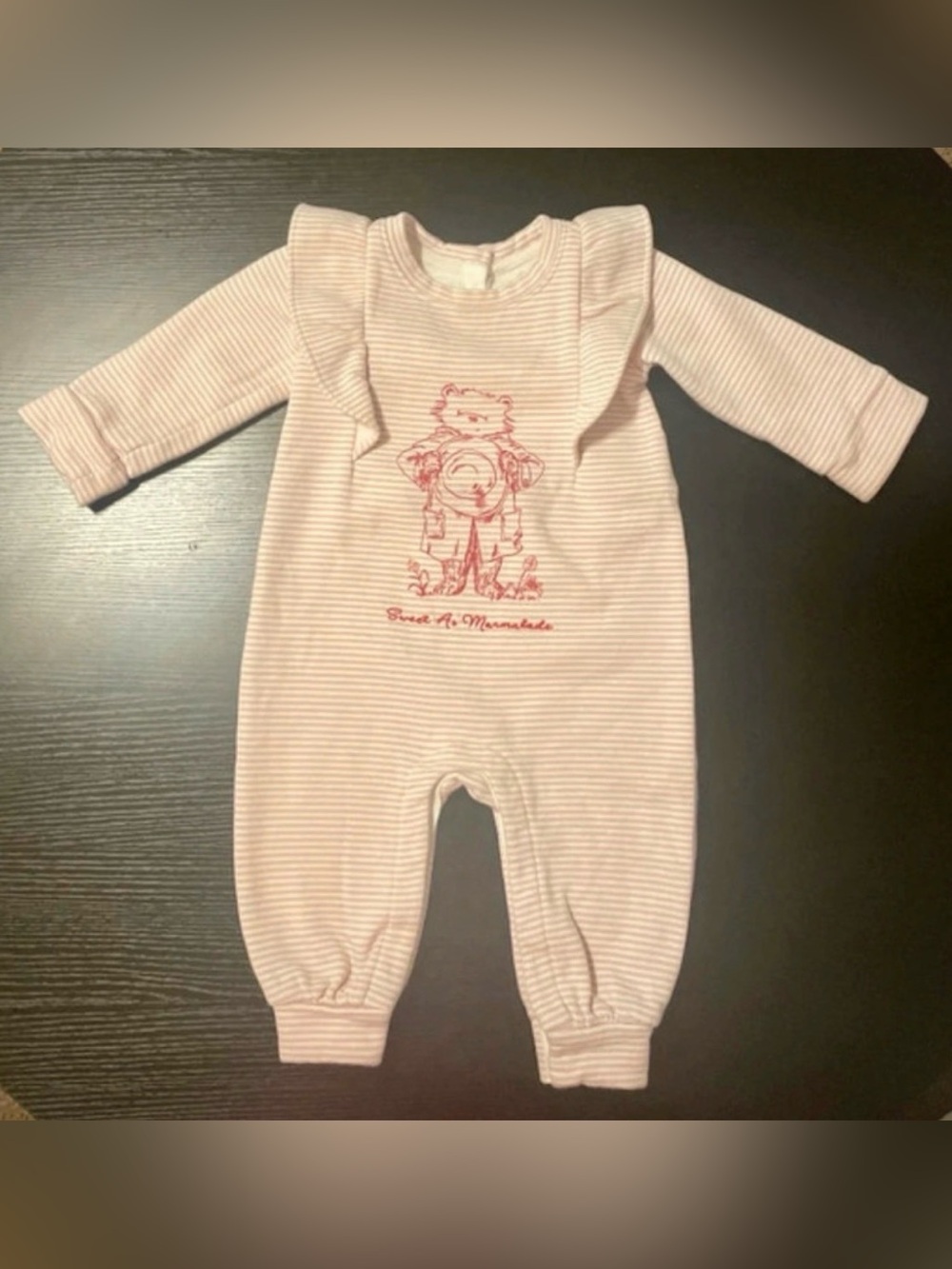 GAP Pink Stripe Ruffle Paddington Bear Romper